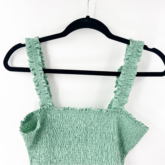 ✅ ZARA Textured Weave Dress - Washed Green SMOCKED SIZE X-LARGE - Picture 3 of 7